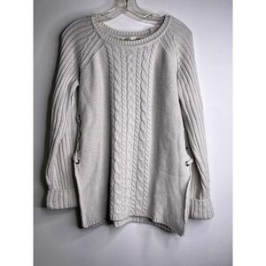 𝅺STITCH RD Sz Medium Pullover Sweater Ribbed Slit Sides Beige Cream